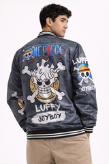 🔥 One Piece Luffy “Joy” Grey Bomber Jacket – Anime Streetwear Edition