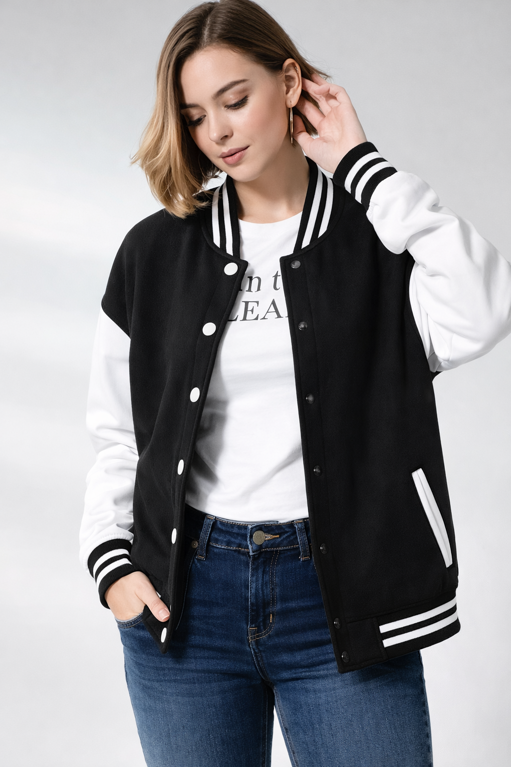 Black & White Varsity Jacket – Unisex | Apidote Pakistan
