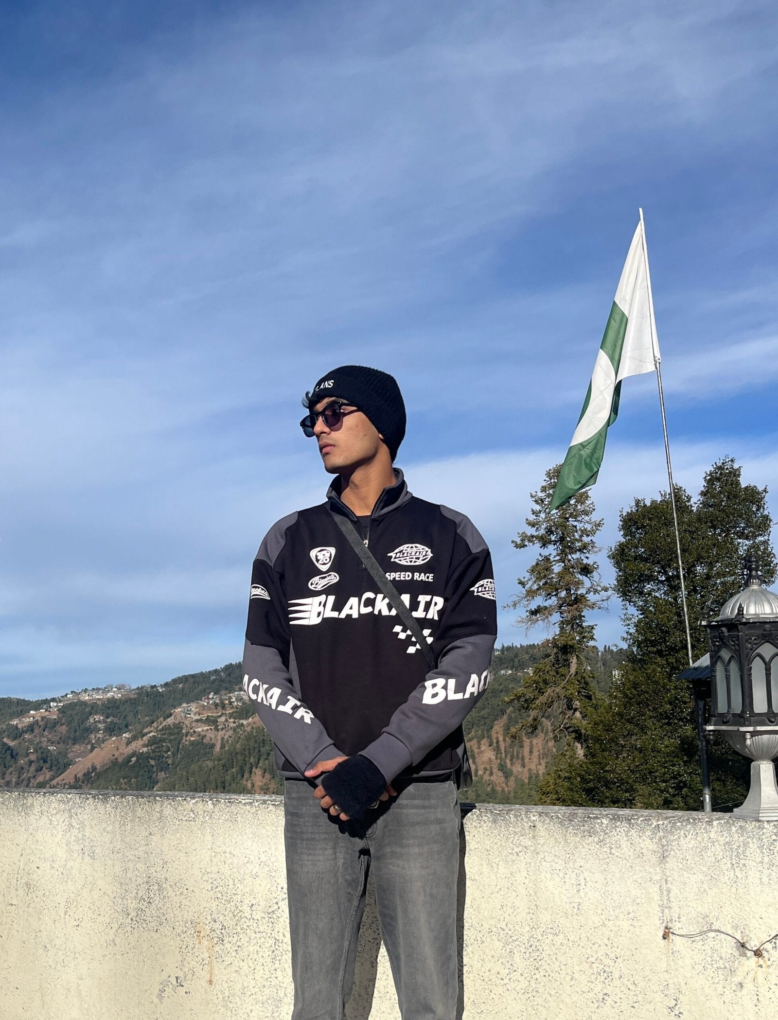 Black Air Printed Half Zipper Charcoal Shirt