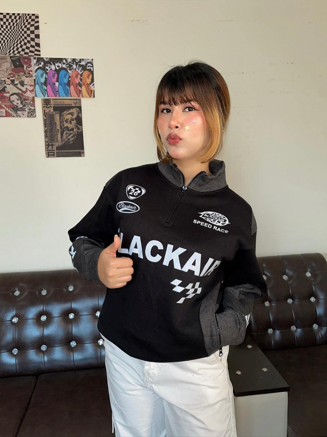 Blackair Printed Half Zipper Shirt